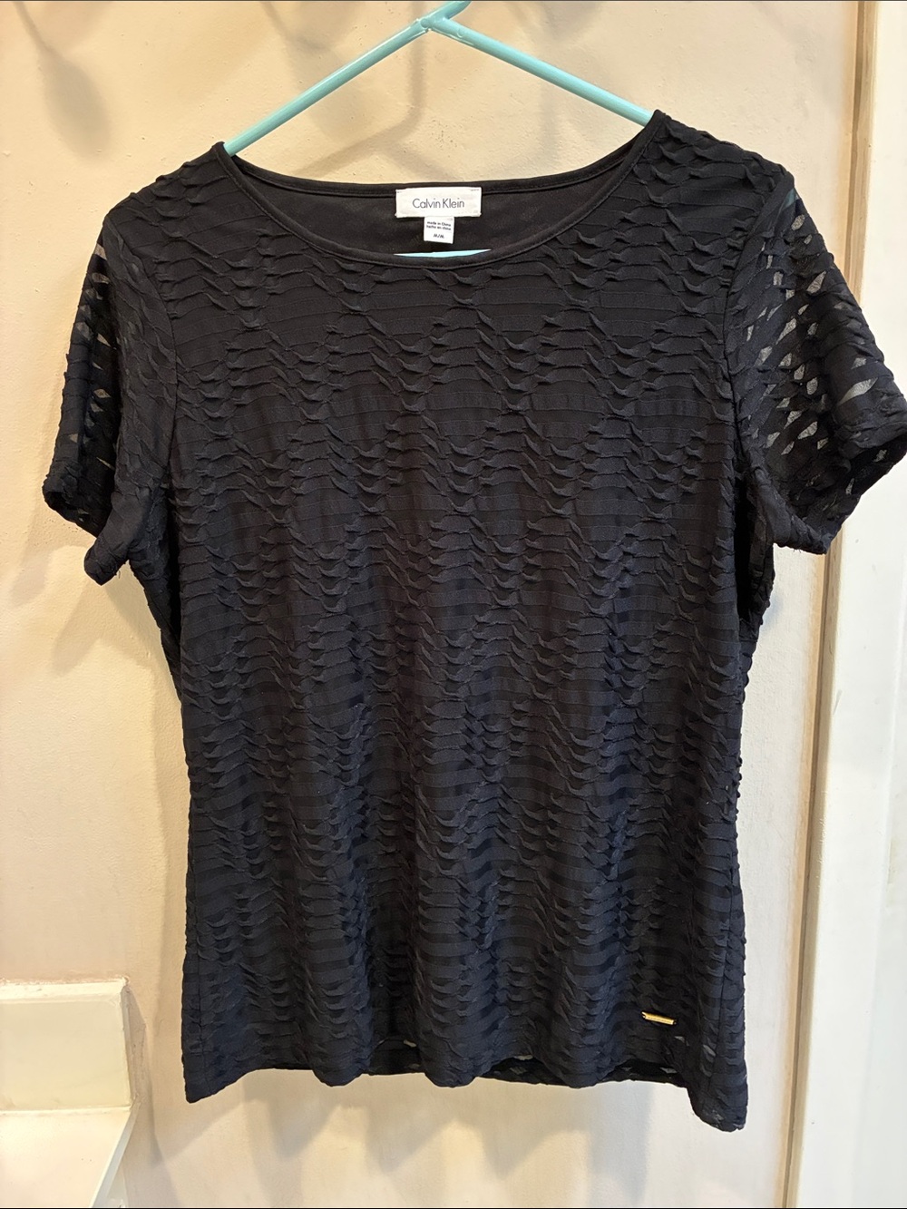Calvin Klein Black Short Sleeve Textured Top